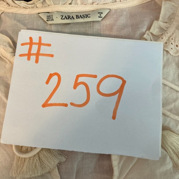 Zara Basic Shirt Womens Sz S Ivory Blush Cotton Eyelet Ruffle Peasant Blouse Top - Picture 7 of 7